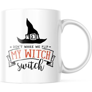 Halloween Mok met tekst: Don't make me flip my witch switch | Halloween Decoratie | Grappige Cadeaus | Grappige mok | Koffiemok | Koffiebeker | Theemok | Theebeker