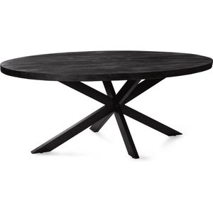 Zita Home Thom - Eettafel - Ovaal 190cm - Volledig Zwart Kruispoot - Mangohout 5cm dik blad