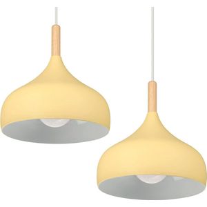 Moderne hanglampen 24 cm - Retro plafondlamp hout metaal - Scandinavische stijl vintage verlichting - E27 binnenverlichting - Eetkamer woonkamer slaapkamer lichtgeel