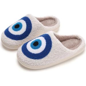 Pantoffels Maat 40 - Evileye – Evil – Eye – Blauwe Evileye – Sloffen – Unisex – Geluk – Bescherming – Diepe blauw - Boze Oog - Turkse Oog - Nazar Boncuk - Cadeau voor Vriendin - Best Friends - Blauwe Oog - Boze Oog - Open Pantoffels Vrouw