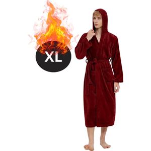 Nivard Badjas Heren - Fleece - Katoen - Badstof - Sauna - Hamam - Wafel - Bathrobe - Duster - Ochtendjas - Spa - Kimono - Rood XL