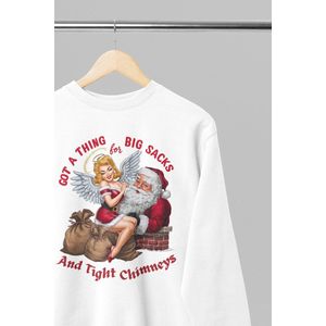 Foute kersttrui - Got a thing for big sacks - Wurban Wear | 18+ | Grappige sweater | Leuk cadeau | Unisex sweater | Oversized sweater | Kersttrui heren | Foute kerstkleding | Kerst sweater | Kersttrui dames | Foute kersttruiendag 2025 | Wit