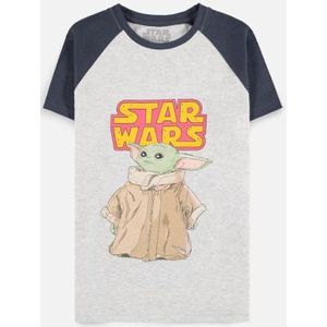 Star Wars - The Mandalorian Raglan Kinder T-shirt - Kids 146 - Grijs/Blauw