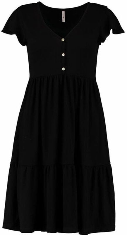 Hailys - No44ra - Zomerjurk - Zwart - V-hals - Kwartmouw