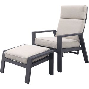 Garden Impressions Max loungestoel + voetenbank - Carbon black/Sand