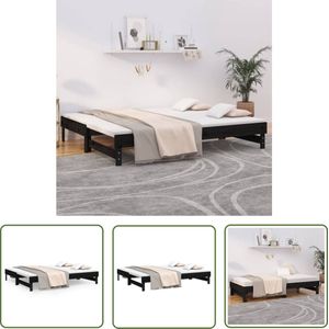 The Living Store Slaapbank uitschuifbaar massief grenenhout zwart 2x(90x200) cm - Slaapbank - Sofa Bed - Grenenhout Meubilair - Multifunctioneel Meubilair - Compact Bed
