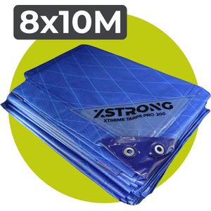 Xstrong Afdekzeil Pro - 8 x 10 m - 200g/m2 - Blauw - 100% Waterbestendig en Scheurbestendig - voor daken, zwembaden, tuinmeubelen, voertuigen, fietsen, aanhangwagen
