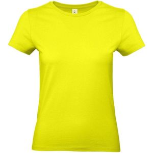 Basic dames t-shirt neon geel met ronde hals - Fluor gele dameskleding casual shirts 2XL