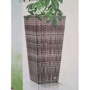 Florabest Gevlochten Plantenbak - 31x31x64cm - Grijs - Voor binnen- en buitengebruik - Conische vorm