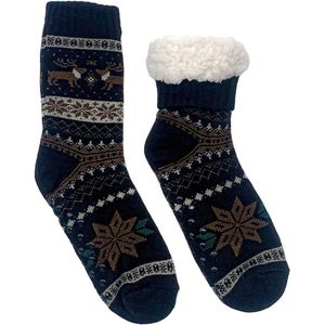 Merino Wollen Sokken Heren - Zwart met Rendier - maat 43-46 - Huissokken - Antislip sokken - Warme sokken – Winter sokken