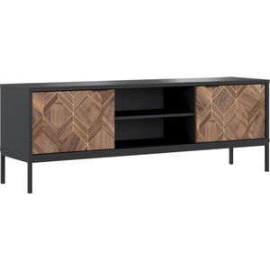 Tv-meubel met 2 lades en 2 nissen - Zwart en donker naturel - MIALINE L 160 cm x H 56 cm x D 39.6 cm