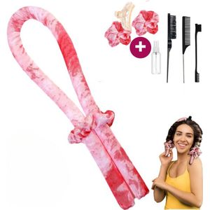 BeautyFit® - Heatless curls + Ebook - 4-delig - Curling Ribbon - Krulspelden -Inclusief E-book, haarkammen en mistspray- Haarrollers - Krullen Zonder Hitte - Krullers - Haar Rollers Zelfklevend - Haarkruller roze
