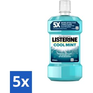 5 x Listerine - Mondwater - Cool Mint - Verfrissend - 500 ml - Antibacterieel - Mondhygiëne - Frisse Mond - Mondspoeling