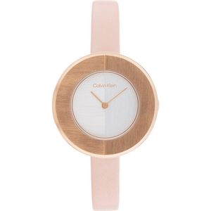 Calvin Klein CK25200025 Dames Horloge - Mineraalglas - Roestvrijstaal/Leer - Rosé goudkleurig - 32 mm breed - 3.2 cm lang - Quartz - Gesp