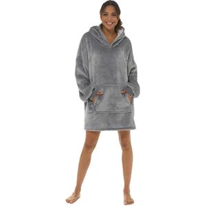 Dames Onesize Hoodie - fleece deken met mouwen - grijs - snuggle - Snuggle Hoodie - Fleece Deken Met Mouwen