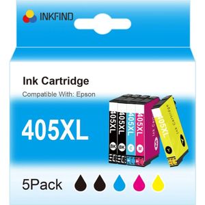 INKFIND 405XL inkt voor Epson405 Epson 405 Espon405XL Epson 405XL multipack van 5 stuks geschikt voor printers Epson WorkForce Pro WF-3820 DWF, WF-3825 DWF, WF-4820 DWF, WF-4825 DWF,WF-4830 DTWF, WF-7830 DTWF, WF-7835 DTWF, WF-7840 DTWF