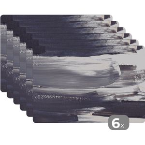 Placemat - Verf - Zwart - Abstract - Design - Onderleggers placemat - Placemats - 45x30 cm - 6 stuks