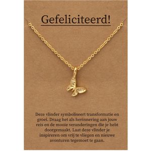 Gefeliciteerd Cadeau Ketting - Vlinder Geluk Sieraad - Goudkleurig - Gefeliciteerd - Pax Amare