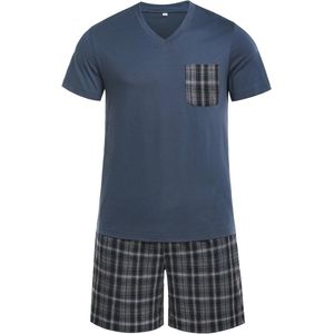 Korte Katoenen Herenpyjama met Ruitpatroon en Korte Mouwen
