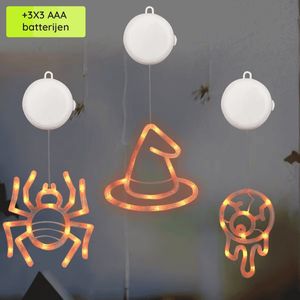 Halloween Verlichting Raam Set - 20 cm - Heksenhoed, Spin, Oogbal - Met Zuignap - 3 stuks
