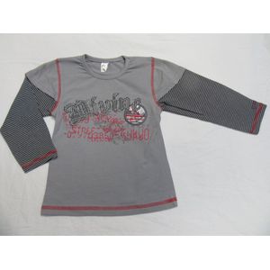 dirkje , meisje, tshirt lange mouw , grijst ,streepje  zwart, 2 jaar 92