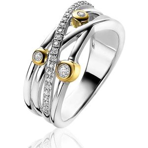 ZINZI zilveren luxe bicolor cross-over ring 8,5mm rond glad witte zirconia's ZIR2020