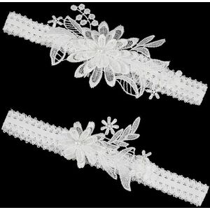Bruiloft Kousenband Accessoires - Kant Elastisch - Bruids Kousenbanden - 3D Bloem Wit - Bruids Ornamenten - Plastic Imitatie Parel - Vrouwen Meisjes Bruidsmeisje - Gunstig - 2 Stuks