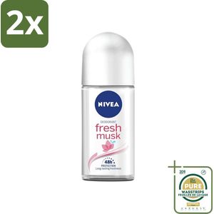 Nivea - Deoroller - Fresh Musk - 48 Uur Lang Werkend - 50 ml - Voordeelverpakking - 2 stuks - Anti-transpirant - Zweetvermindering