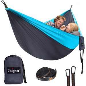 Hangmat voor 2 personen; 320 x 200 cm; voor outdoor, camping/kamperen; met 2 bevestigingslussen met karabijnhaken; draaglast: 300 kg, grijs