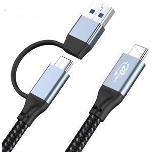 USB-C naar USB-C/USB-A Combikabel met 20Gbit/s Data + Video 4K + supersnel opladen 100W. ( Lengte van kabel is 1.5 meter)