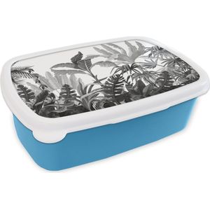 Broodtrommel Blauw - Lunchbox - Brooddoos - Design - Bladeren - Planten - 18x12x6 cm - Kinderen - Jongen