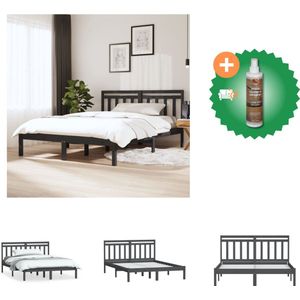 vidaXL Bedframe massief hout grijs 150x200 cm 5FT king size - Bed - Inclusief Houtreiniger en verfrisser
