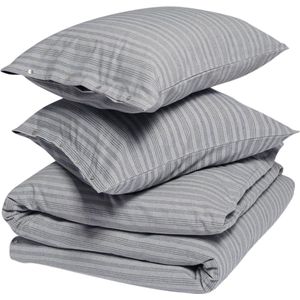 Yumeko overtrekset velvet flanel grijs/blauw stripe 240x220 + 2/60x70 - Biologisch & ecologisch