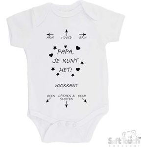 100% katoenen Romper ""Arm - Hoofd - Arm - Papa, je kunt het! - Been - Openen & Sluiten - Been"" Unisex Katoen Wit/zwart 56/62