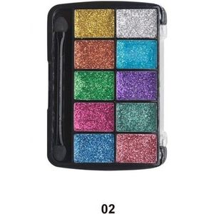 Sensinity Cosmetics - Glitter Oogschaduw - Glitter Palette - Creme - 10 Tinten Zilver - Blauw - Paars - Groen - Roze - Goud - Koper - Nummer 02 - 1 Doos 10 x 7 cm