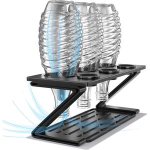 Flashhouder voor SodaStream, 3-delige afdruiphouder met uitneembare afdruipbak en dekselhouder, afdruiprek voor Soda Stream Crystal en Emil flessen, weigeren te krassen (zwart)