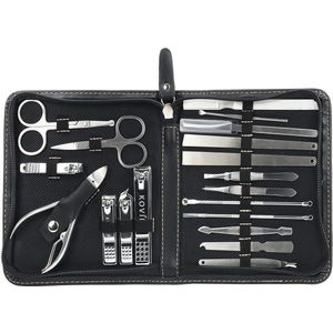 TRANKIELO® – Professionele Manicure en Pedicure Set – Roestvrij Stalen Verzorgingsset – 19-Delige Nagelverzorgingsset voor Heren en Dames – Inclusief Luxe Faux Lederen Etui