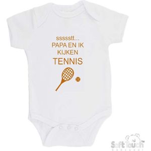 100% katoenen Romper ""ssssstt... Papa en ik kijken tennis"" Unisex Katoen Wit/tan Maat 56/62