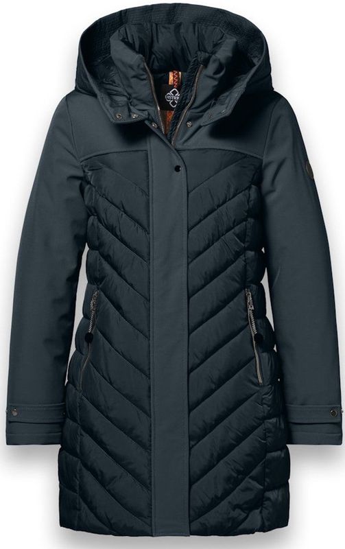 District - ST MORITZ - Damesjas - Pine Green - Lange Materiaalmix met Gestept Front