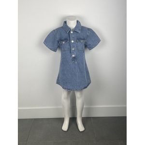 Denim meisjes jurk - Blauw - Newness Kids - Maat 134 - Spijkerjurk
