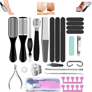 23 stuks Universele professionele pedicureset - Voetverzorgingsset - Voetgereedschap - Eeltverwijderaar - Inclusief voetvijl - Set dode huidverwijderaars - Unisex geschikt voor op reis zwart