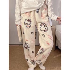 Hello Kitty pyjamabroek - Hello Kitty pyjama broek - Maat S (Maat 34-36) - Hello Kitty kinderkleding - Pyjama dames - Pyjama meisjes - Pyjamabroek - Pyjama broek - Winter pyjama - Warme pyjama - Nachtkleding - Hello Kitty