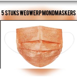 Glitter wegwerp mondmaskers - Oranje - per 5 stuks