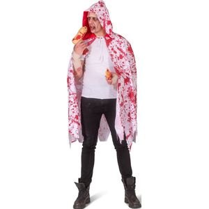Funny Fashion - Zombie Kostuum - Omhuld Door Bloed Cape - rood,wit / beige - One Size - Halloween - Verkleedkleding