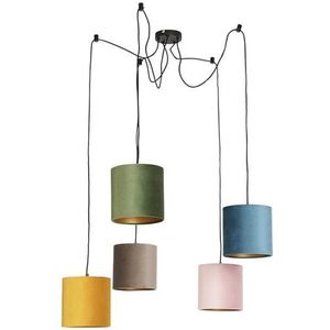 QAZQA cava - Klassieke Hanglamp met kap voor boven de eettafel | in eetkamer - 5 lichts - Ø 800 mm - Multicolor - Woonkamer | Slaapkamer | Keuken