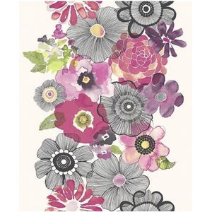 Village People bloemen roze/zwart behang (vliesbehang, roze)