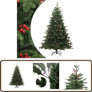 vidaXL Kunstkerstboom - 210 cm - Met dennenappels & bessen Kunstkerstboom - Kerstboom - Kerstverlichting - Kerstdecoratie - Scharnierbare Kerstboom