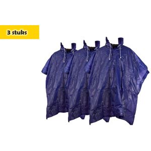 Regenponcho unisex een maat 3 stuks in de verpakking blauw - Regenponcho dames - regenponcho heren Volwassenen