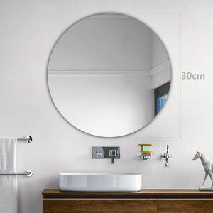 30 cm Zelfklevende glazen spiegel, HD ronde kleverige spiegel, grote glazen frameloze spiegel, tafelspiegel, ambachtelijke spiegel, cirkel, muurzelfklevende spiegel voor thuis, decoratie