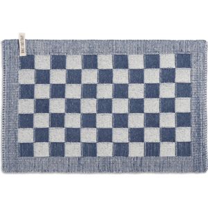 Knit Factory Gebreide Placemat - Onderlegger Block - Eetmat - Ecru/Jeans - 50x30 cm